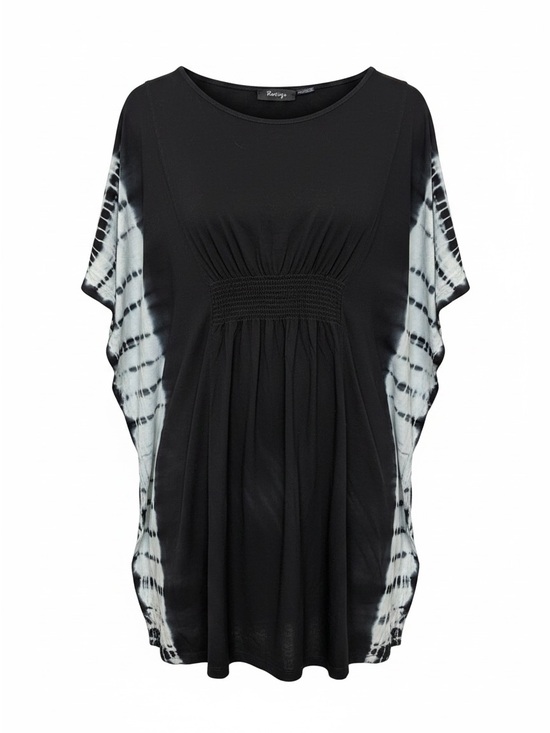 Raviya Tops - Raviya Black Tunic with White Tie-Dye Sleeve Panels
